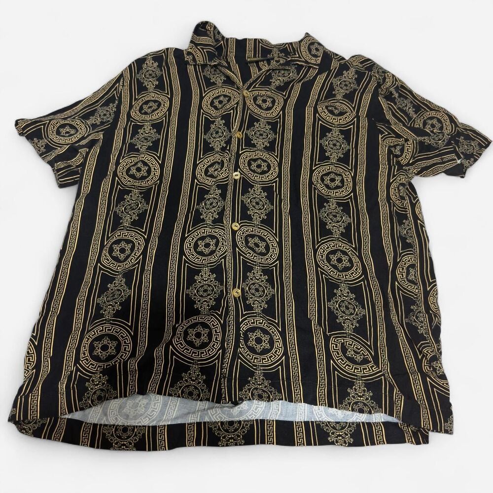 Men's CASA MODA COUTURE Black Gold Pattern Casual Button Down Shirt M #luxury
